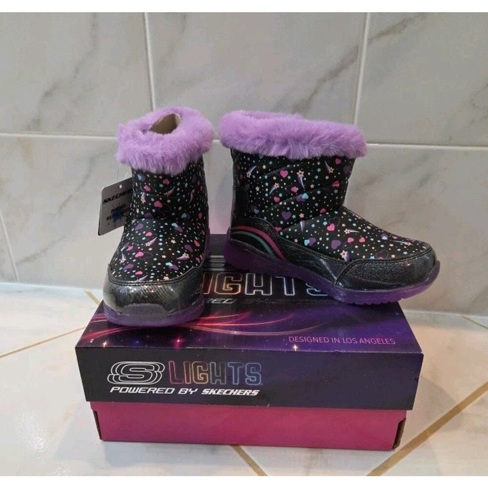 Skechers Toddler Girls S Light Illumi Bright Light Up Winter Boots Lavender 10